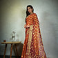 Vardha Marmalade Orange Golden Zari Banarasi Chiffon Saree | Swadesiicart