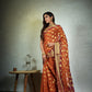 Vardha Marmalade Orange Golden Zari Banarasi Chiffon Saree | Swadesiicart