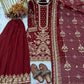 Anaita Maroon Faux Georgette Readymade Suit with Embroidery & Moti Work
