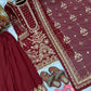 Anaita Maroon Faux Georgette Readymade Suit with Embroidery & Moti Work