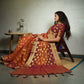 Vardha Marmalade Orange Golden Zari Banarasi Chiffon Saree | Swadesiicart