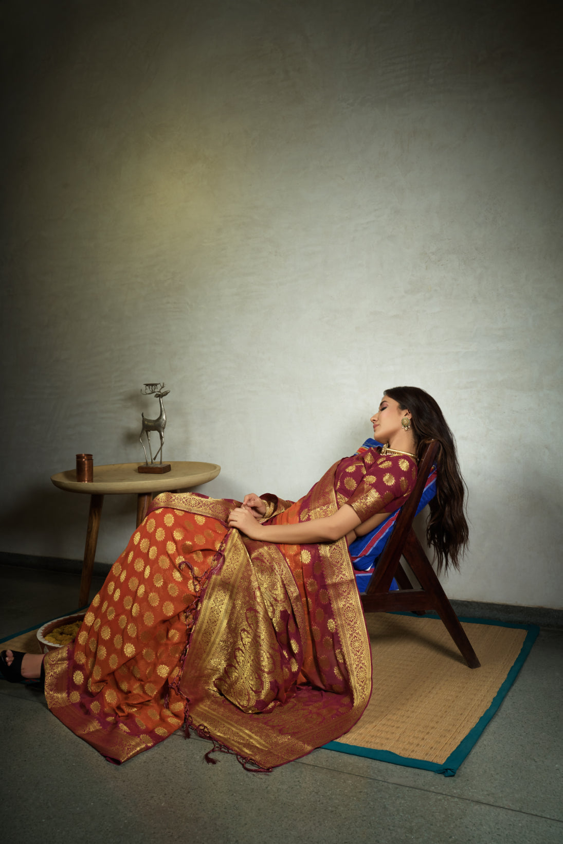 Vardha Marmalade Orange Golden Zari Banarasi Chiffon Saree | Swadesiicart