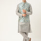 Sojanya Men Grey & Blue Solid Kurta Set with Nehru Jacket | Swadesiicart