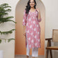 Vaasva Women Nude Pink Cotton Printed Straight Kurti - Swadesiicart