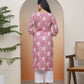 Vaasva Women Nude Pink Cotton Printed Straight Kurti - Swadesiicart