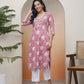 Vaasva Women Nude Pink Cotton Printed Straight Kurti - Swadesiicart