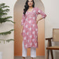 Vaasva Women Nude Pink Cotton Printed Straight Kurti - Swadesiicart