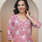 Vaasva Women Nude Pink Cotton Printed Straight Kurti - Swadesiicart