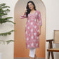 Vaasva Women Nude Pink Cotton Printed Straight Kurti - Swadesiicart