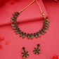 Tehzeeb Creations Luxurious Gold Polished Maroon Colour Choker Necklace Set With Matching Earrings - Swadesiicart