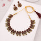 Tehzeeb Creations Luxurious Gold Polished Maroon Colour Choker Necklace Set With Matching Earrings - Swadesiicart
