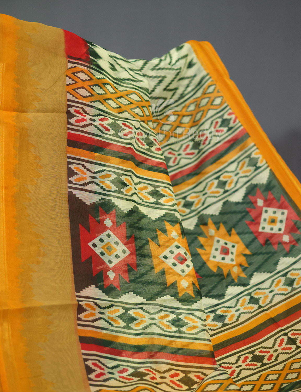 Shades of Cream And Haldi Colour Blouse Patola Print Semi Chanderi Saree By Gayathri Reddy Designer Studio | Swadesiicart