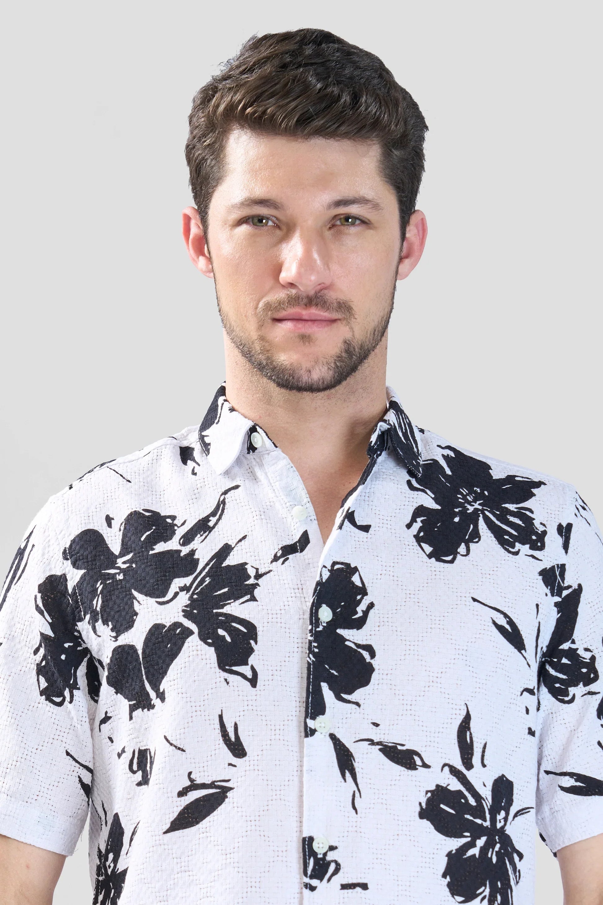 Xkind White Floral Printed Textured Regular Fit Shirt | Swadesiicart