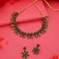Tehzeeb Creations Luxurious Gold Polished Maroon & Green Colour Choker Necklace Set With Matching Earrings - Swadesiicart