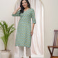 Vaasva Women Aqua Cotton Printed Straight Kurti - Swadesiicart