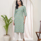 Vaasva Women Aqua Cotton Printed Straight Kurti - Swadesiicart