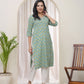 Vaasva Women Aqua Cotton Printed Straight Kurti - Swadesiicart