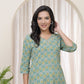 Vaasva Women Aqua Cotton Printed Straight Kurti - Swadesiicart