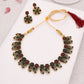 Tehzeeb Creations Luxurious Gold Polished Maroon & Green Colour Choker Necklace Set With Matching Earrings - Swadesiicart
