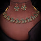 Tehzeeb Creations Luxurious Gold Polished Maroon & Green Colour Choker Necklace Set With Matching Earrings - Swadesiicart