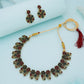Tehzeeb Creations Luxurious Gold Polished Maroon & Green Colour Choker Necklace Set With Matching Earrings - Swadesiicart