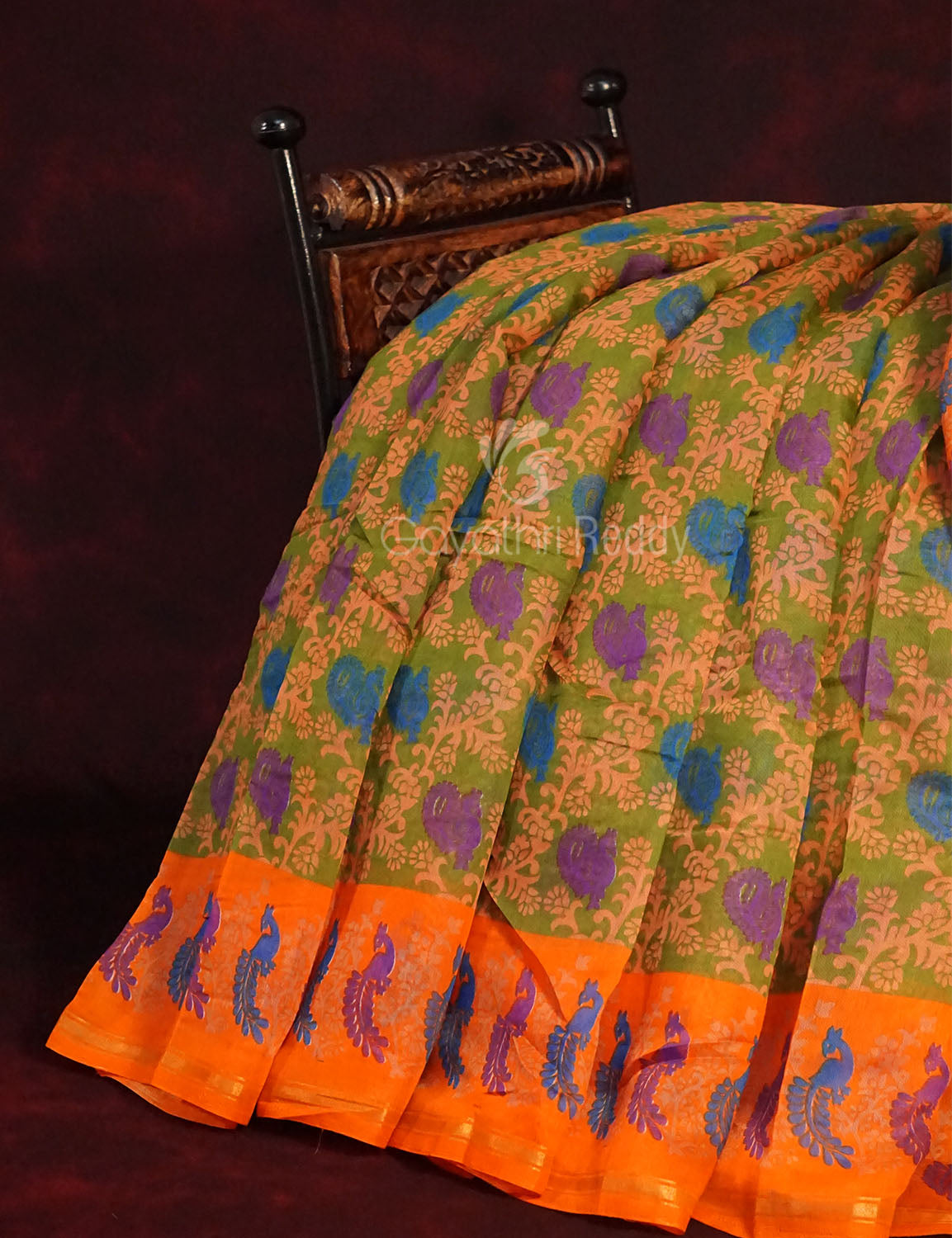 Pastel Peach All Over Printed Semi Chanderi Saree By Gayathri Reddy Designer Studio | Swadesiicart