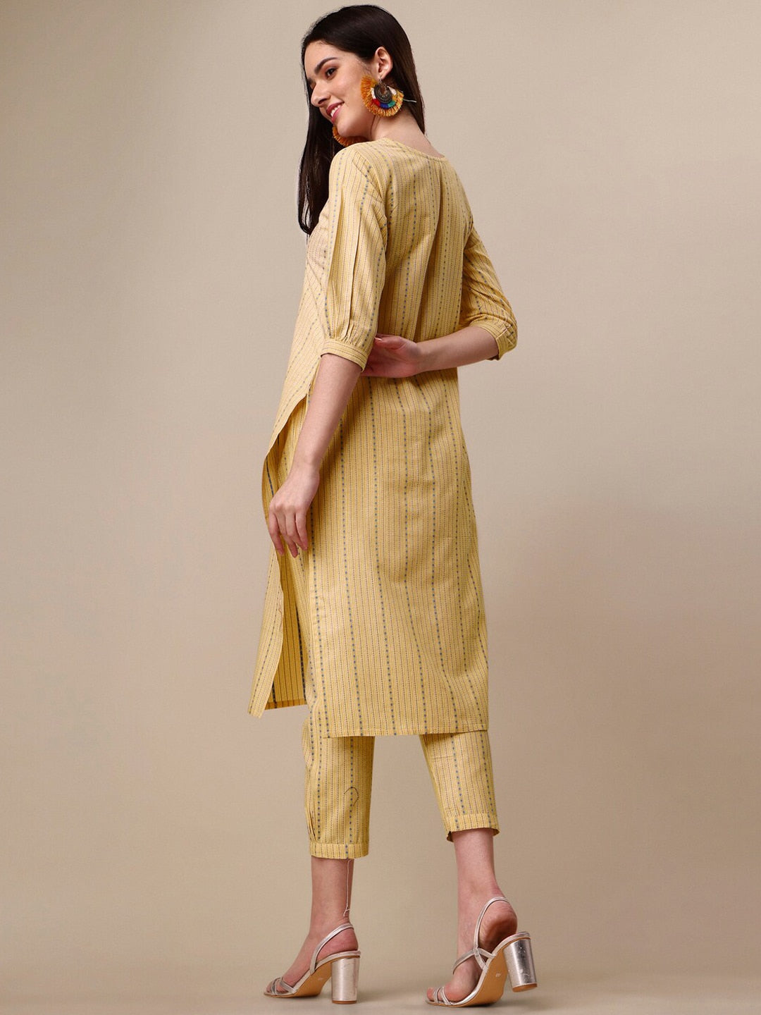 Kalini Women Woven Striped Thread Work Kurta with Trousers - Swadesiicart