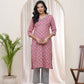 Vaasva Women Pink Cotton Printed Straight Kurti - Swadesiicart