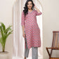 Vaasva Women Pink Cotton Printed Straight Kurti - Swadesiicart