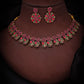 Tehzeeb Creations Luxurious Gold Polished Pink Colour Choker Necklace Set With Matching Earrings - Swadesiicart