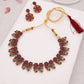 Tehzeeb Creations Luxurious Gold Polished Pink Colour Choker Necklace Set With Matching Earrings - Swadesiicart
