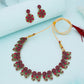 Tehzeeb Creations Luxurious Gold Polished Pink Colour Choker Necklace Set With Matching Earrings - Swadesiicart