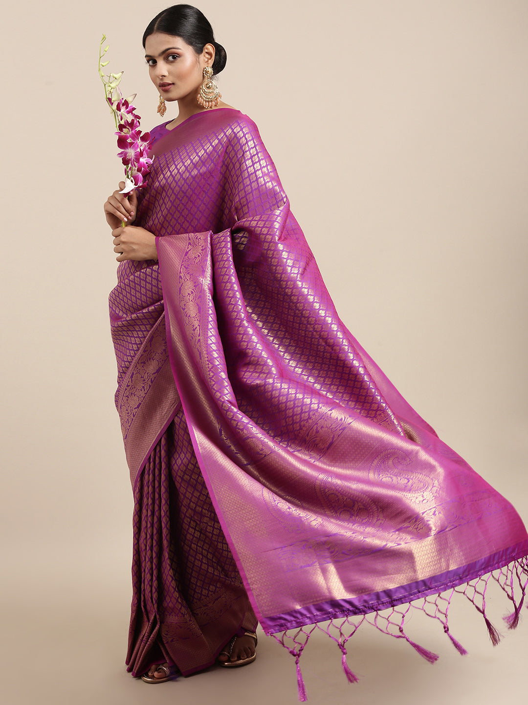 Saree Mall Purple Ethnic Motifs Zari Silk Blend Banarasi Saree | Swadesiicart