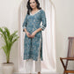 Vaasva Women Ferozi Cotton Printed Straight Kurti - Swadesiicart