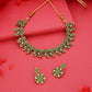 Tehzeeb Creations Luxurious Gold Polished Sea Green Colour Choker Necklace Set With Matching Earrings - Swadesiicart