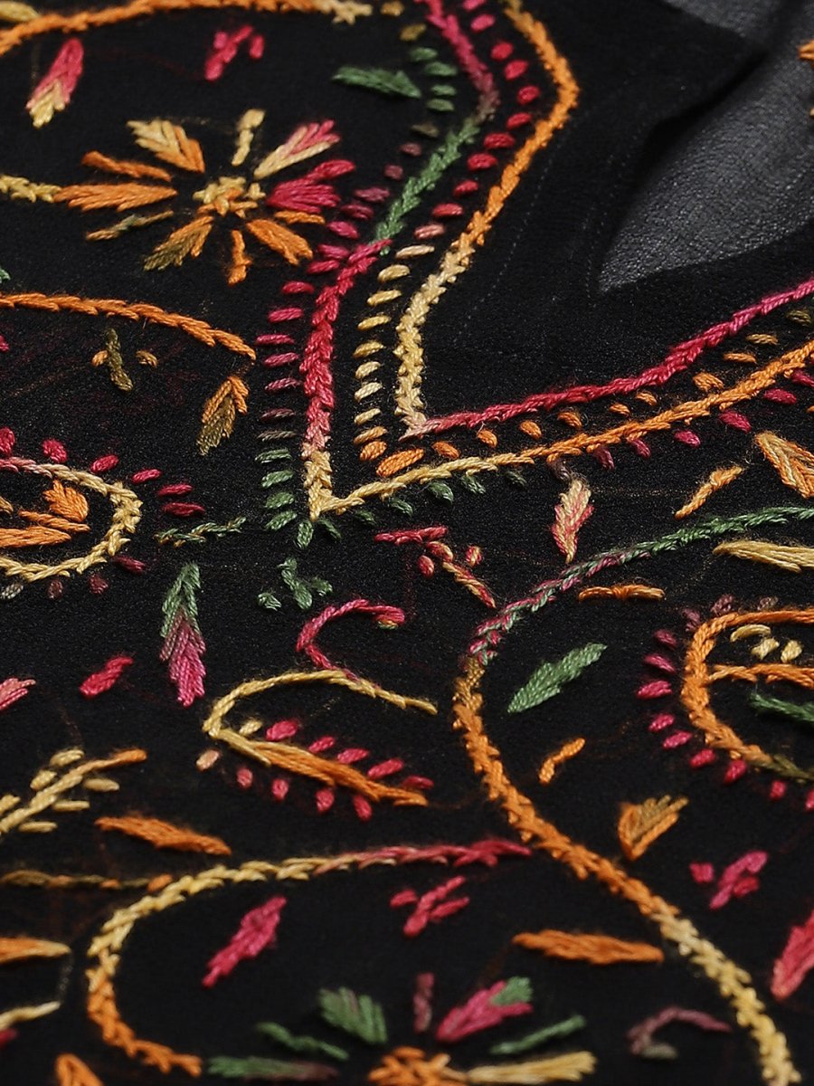ADA Women Black & Mustard Yellow Chikankari Embroidered Sustainable Kurta with Trousers | Swadesiicart