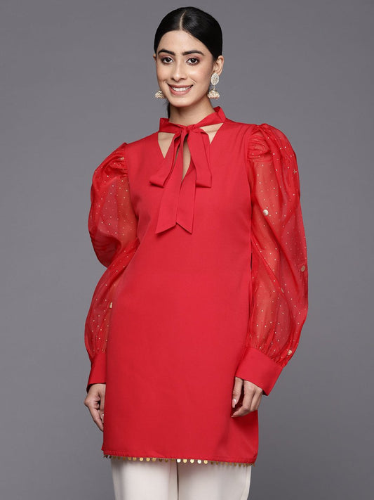 Ahalyaa Women's Crepe Red Tunic | Swadesiicart