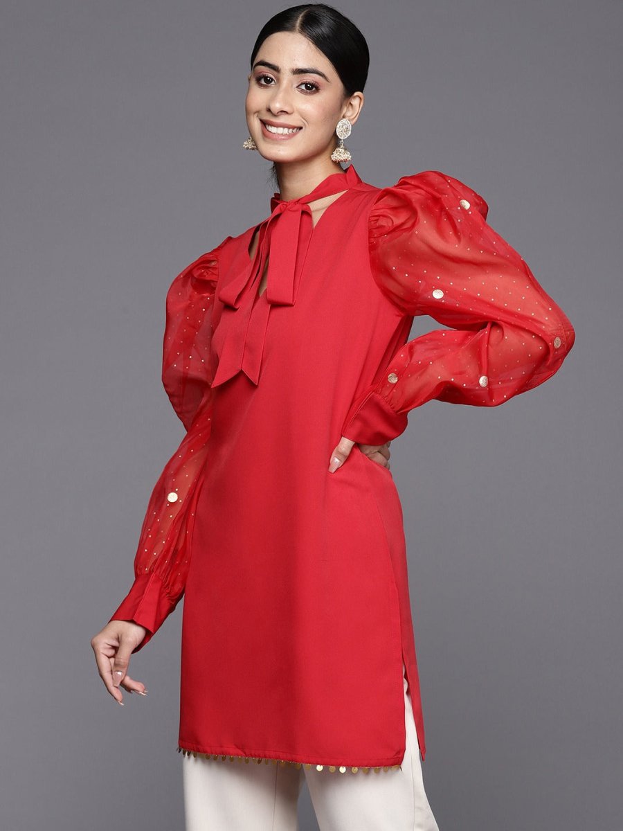 Ahalyaa Women's Crepe Red Tunic | Swadesiicart