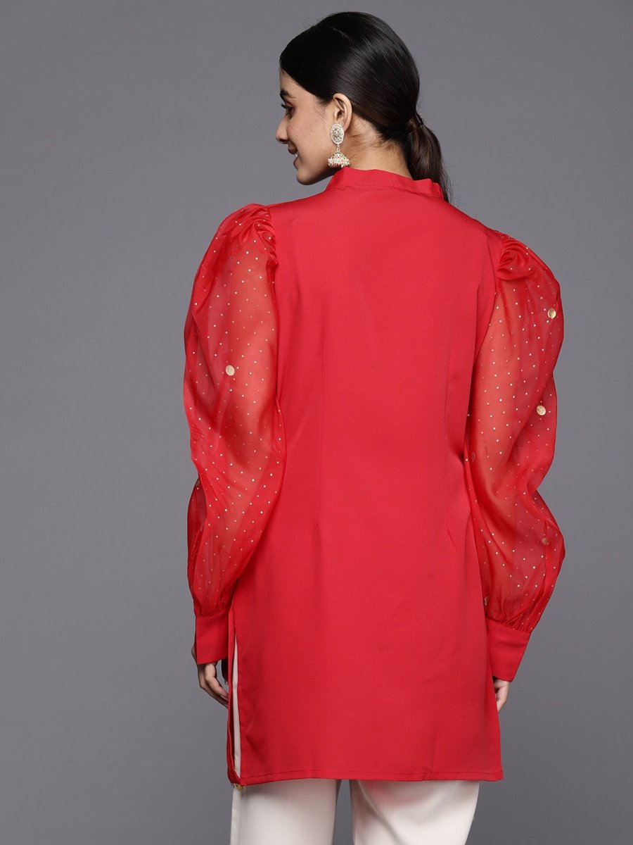 Ahalyaa Women's Crepe Red Tunic | Swadesiicart