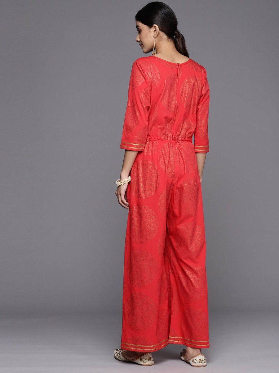 Ahalyaa Printed Crepe Basic Jumpsuit With Waist Tie-Ups | Swadesiicart