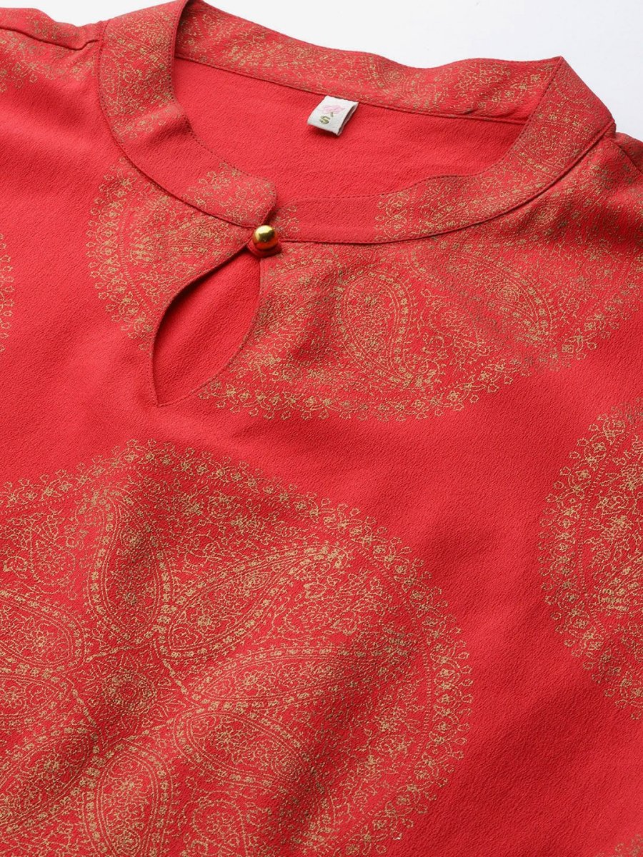 Ahalyaa Ethnic Motifs Keyhole Neck Ethnic Maxi Dress | Swadesiicart
