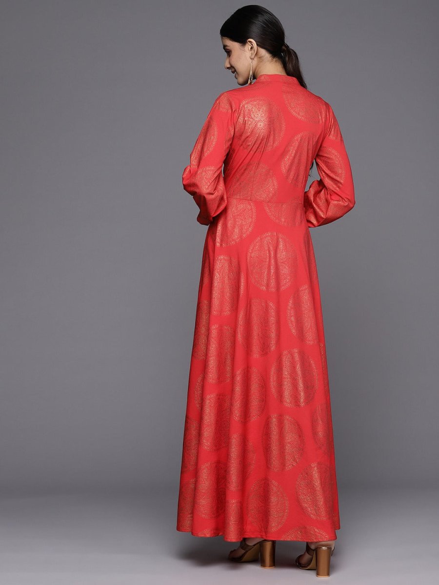 Ahalyaa Ethnic Motifs Keyhole Neck Ethnic Maxi Dress | Swadesiicart