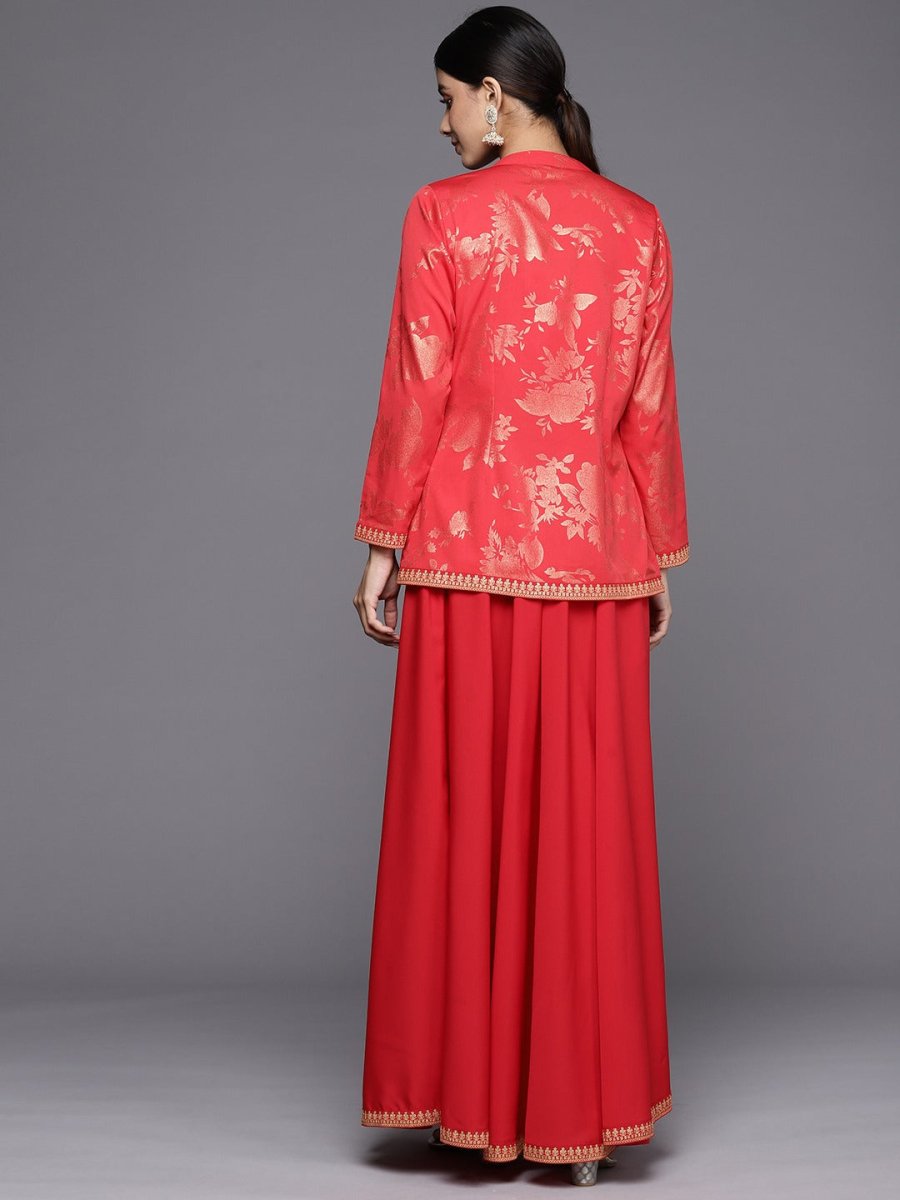 Ahalyaa Crepe Top With Skirt & Jacket | Swadesiicart