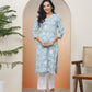 Vaasva Women Mint Cotton Printed Straight Kurti - Swadesiicart