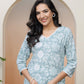 Vaasva Women Mint Cotton Printed Straight Kurti - Swadesiicart