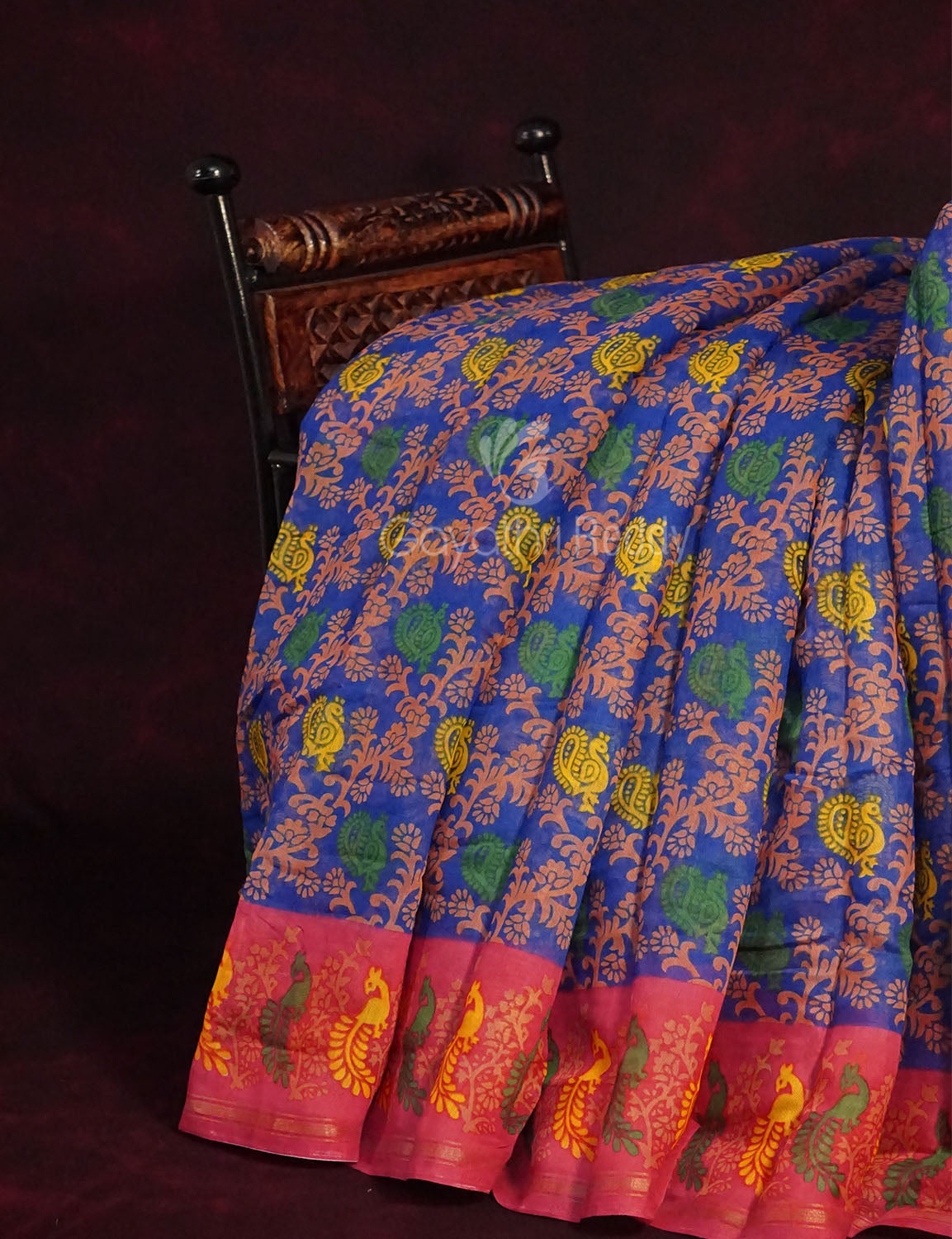 Blue Colour All Over Print Semi Chanderi Saree By Gayathri Reddy Designer Studio | Swadesiicart