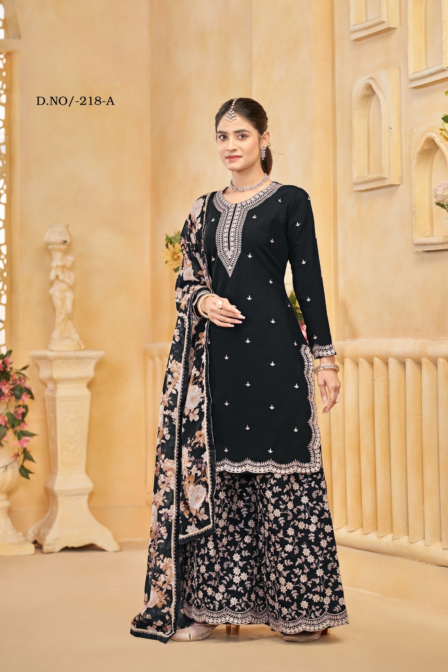 Anaita Black Roman Silk Embroidered Salwar Suit