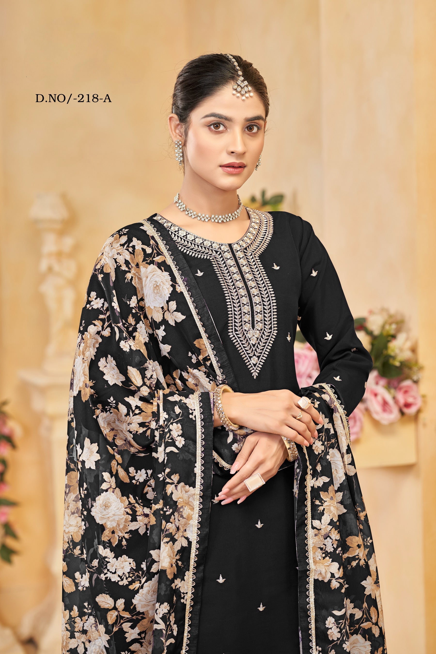 Anaita Black Roman Silk Embroidered Salwar Suit
