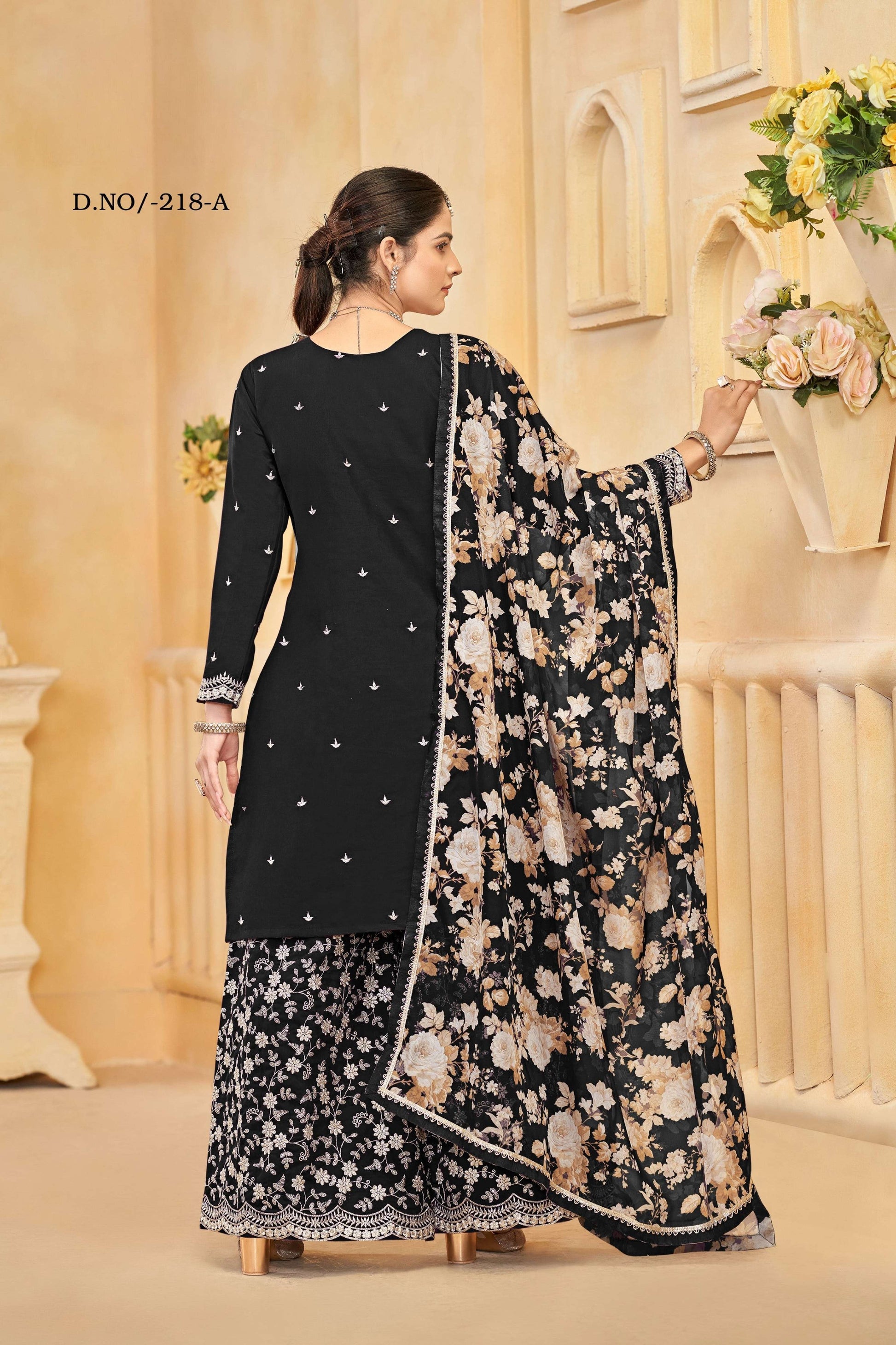 Anaita Black Roman Silk Embroidered Salwar Suit