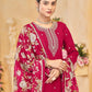 Anaita Red Roman Silk Embroidered Salwar Suit